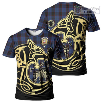 Home (Hume) Tartan T-Shirt with Family Crest Celtic Wolf Style