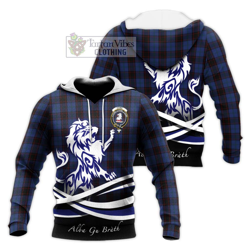 Home (Hume) Tartan Knitted Hoodie with Alba Gu Brath Regal Lion Emblem Unisex Knitted Pullover Hoodie - Tartanvibesclothing Shop