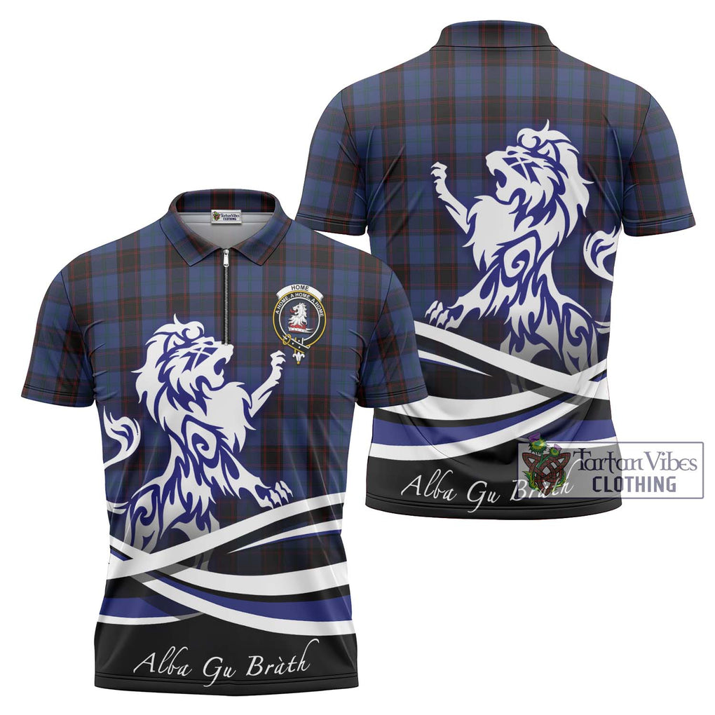 Home (Hume) Tartan Zipper Polo Shirt with Alba Gu Brath Regal Lion Emblem Unisex - Tartanvibesclothing Shop