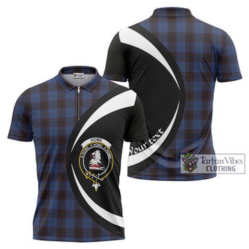 Home (Hume) Tartan Zipper Polo Shirt with Family Crest Circle Style