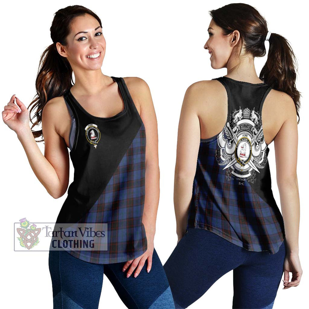 Home (Hume) Tartan Women's Racerback Tanks with Family Crest and Military Logo Style 4XL - Tartanvibesclothing Shop