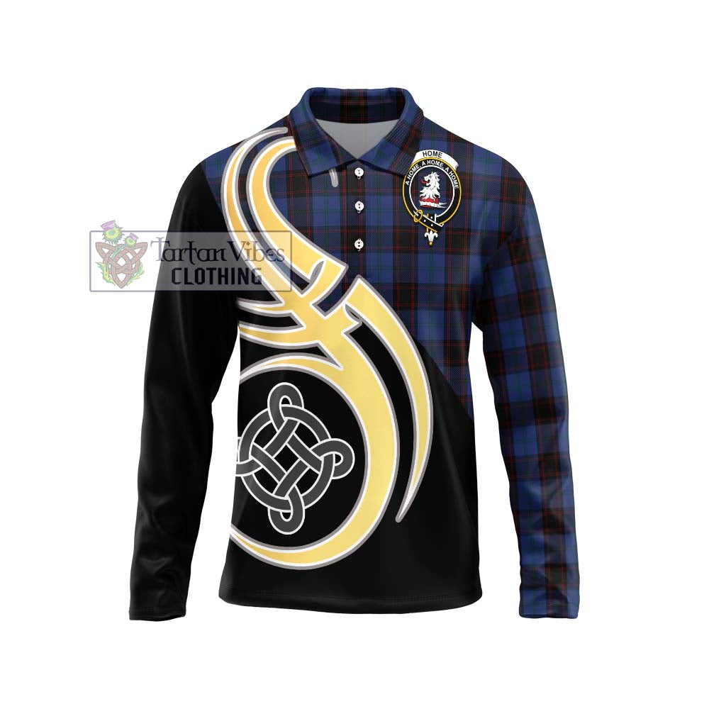 Home (Hume) Tartan Long Sleeve Polo Shirt with Family Crest and Celtic Symbol Style Unisex - Tartan Vibes Clothing