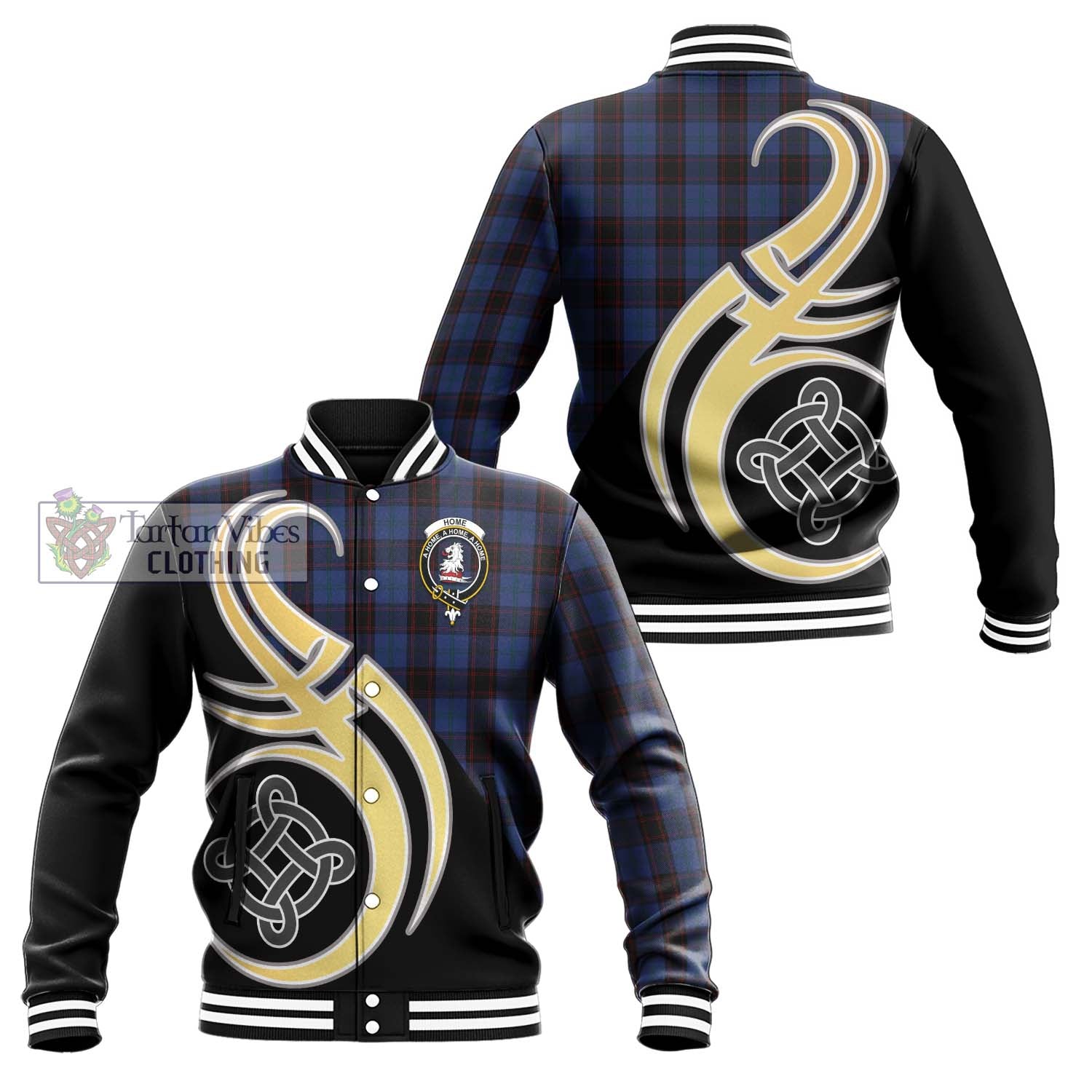 Home (Hume) Tartan Baseball Jacket with Family Crest and Celtic Symbol Style Unisex - Tartan Vibes Clothing