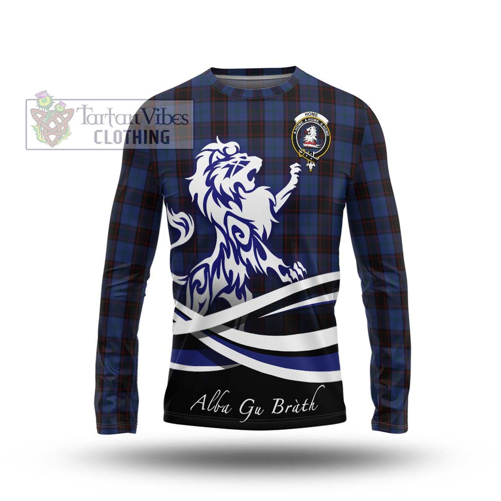 Home (Hume) Tartan Long Sleeve T-Shirt with Alba Gu Brath Regal Lion Emblem Unisex - Tartanvibesclothing Shop