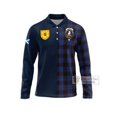 Home (Hume) Tartan Long Sleeve Polo Shirt Alba with Scottish Lion Royal Arm Half Style