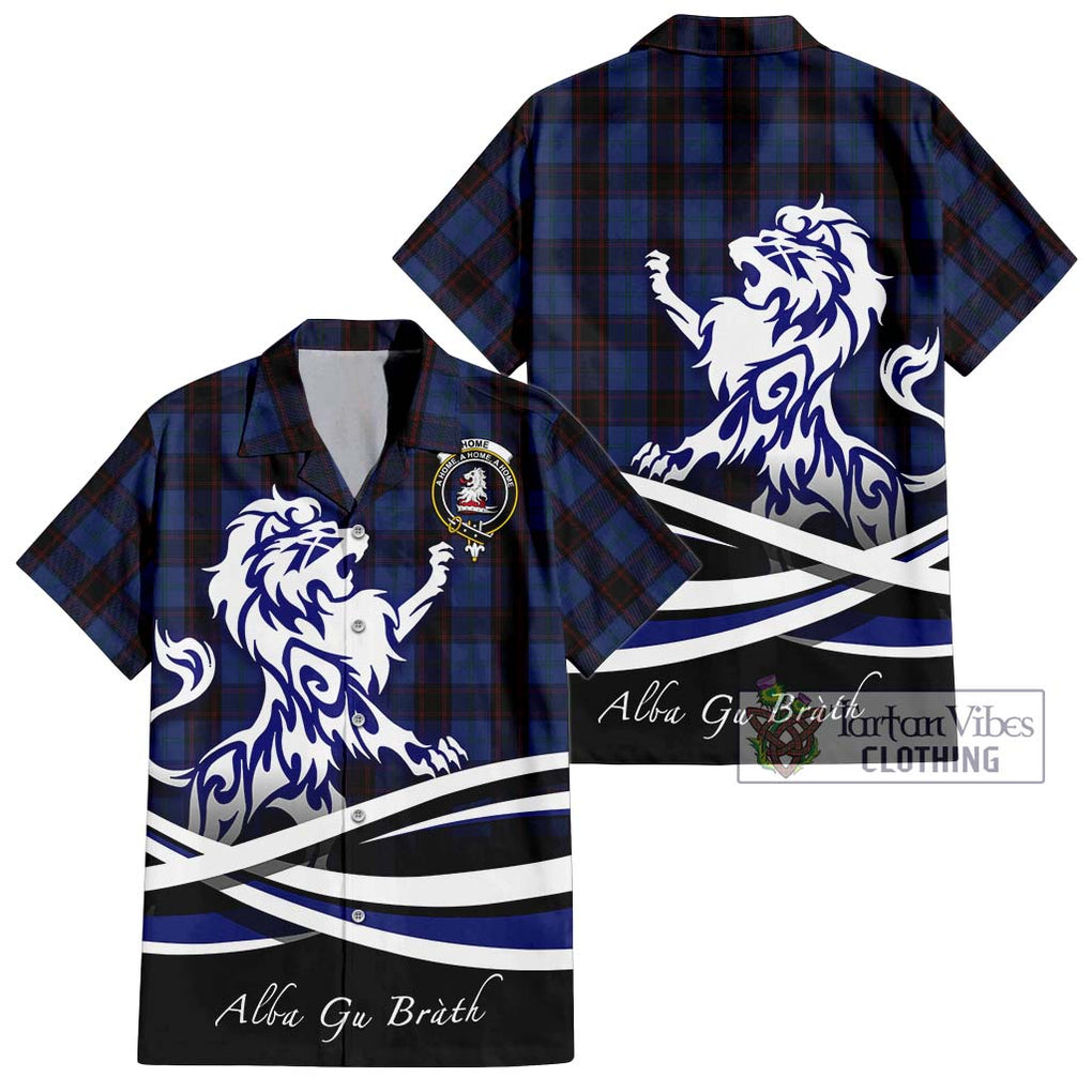 Home (Hume) Tartan Short Sleeve Button Shirt with Alba Gu Brath Regal Lion Emblem Kid - Tartanvibesclothing Shop