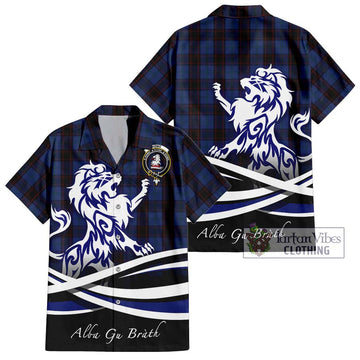 Home (Hume) Tartan Short Sleeve Button Shirt with Alba Gu Brath Regal Lion Emblem