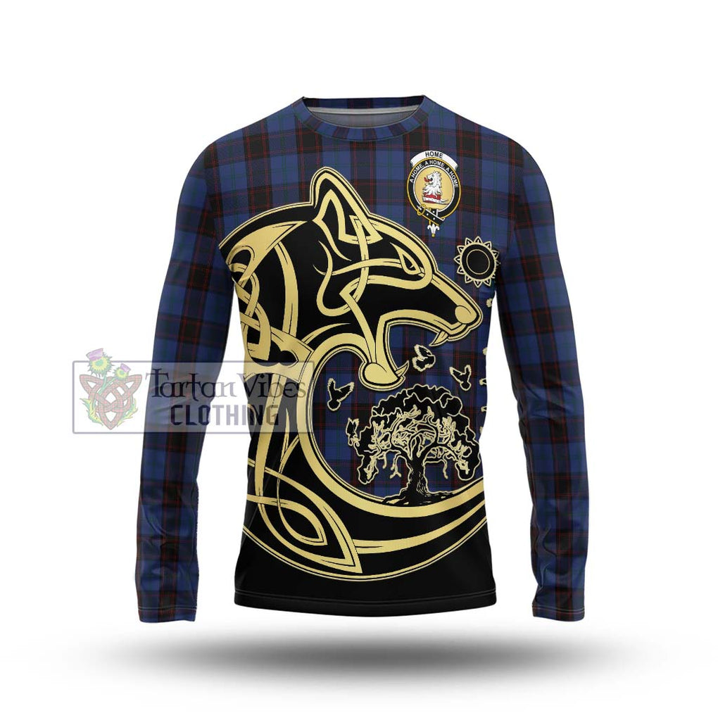 Home (Hume) Tartan Long Sleeve T-Shirt with Family Crest Celtic Wolf Style Unisex - Tartan Vibes Clothing