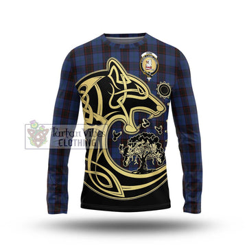 Home (Hume) Tartan Long Sleeve T-Shirt with Family Crest Celtic Wolf Style