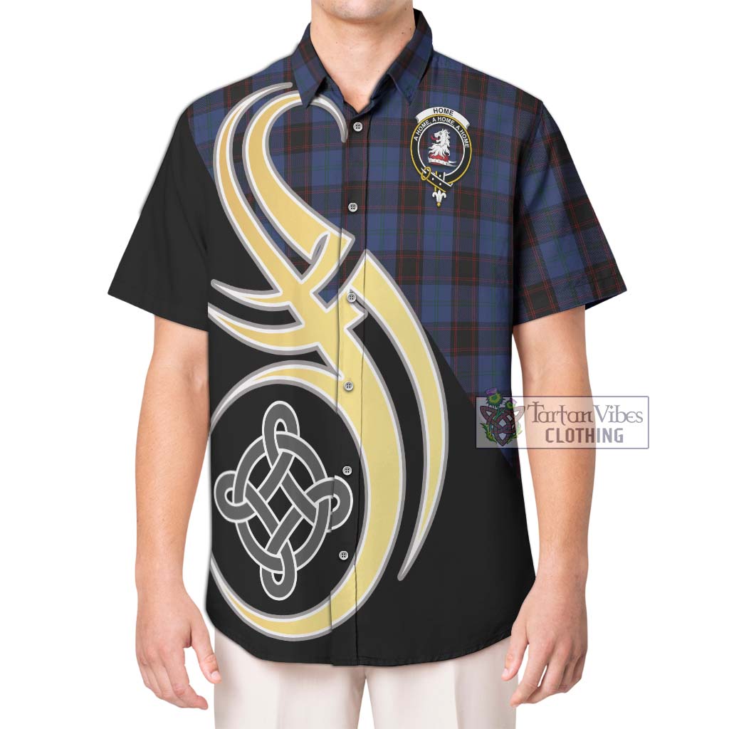 Home (Hume) Tartan Short Sleeve Button Shirt with Family Crest and Celtic Symbol Style Kid - Tartan Vibes Clothing