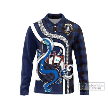 Home (Hume) Tartan Long Sleeve Polo Shirt with Epic Bagpipe Style