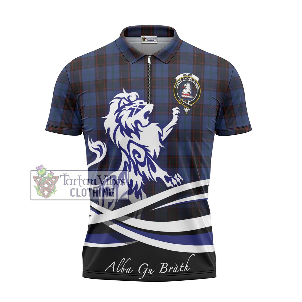 Home (Hume) Tartan Zipper Polo Shirt with Alba Gu Brath Regal Lion Emblem - Tartanvibesclothing Shop