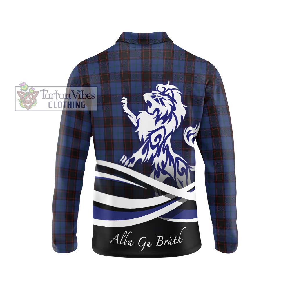 Home (Hume) Tartan Long Sleeve Polo Shirt with Alba Gu Brath Regal Lion Emblem - Tartanvibesclothing Shop