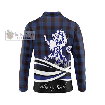 Home (Hume) Tartan Long Sleeve Polo Shirt with Alba Gu Brath Regal Lion Emblem