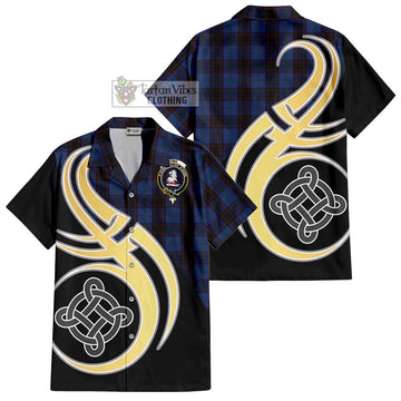 Home (Hume) Tartan Short Sleeve Button Shirt with Family Crest and Celtic Symbol Style