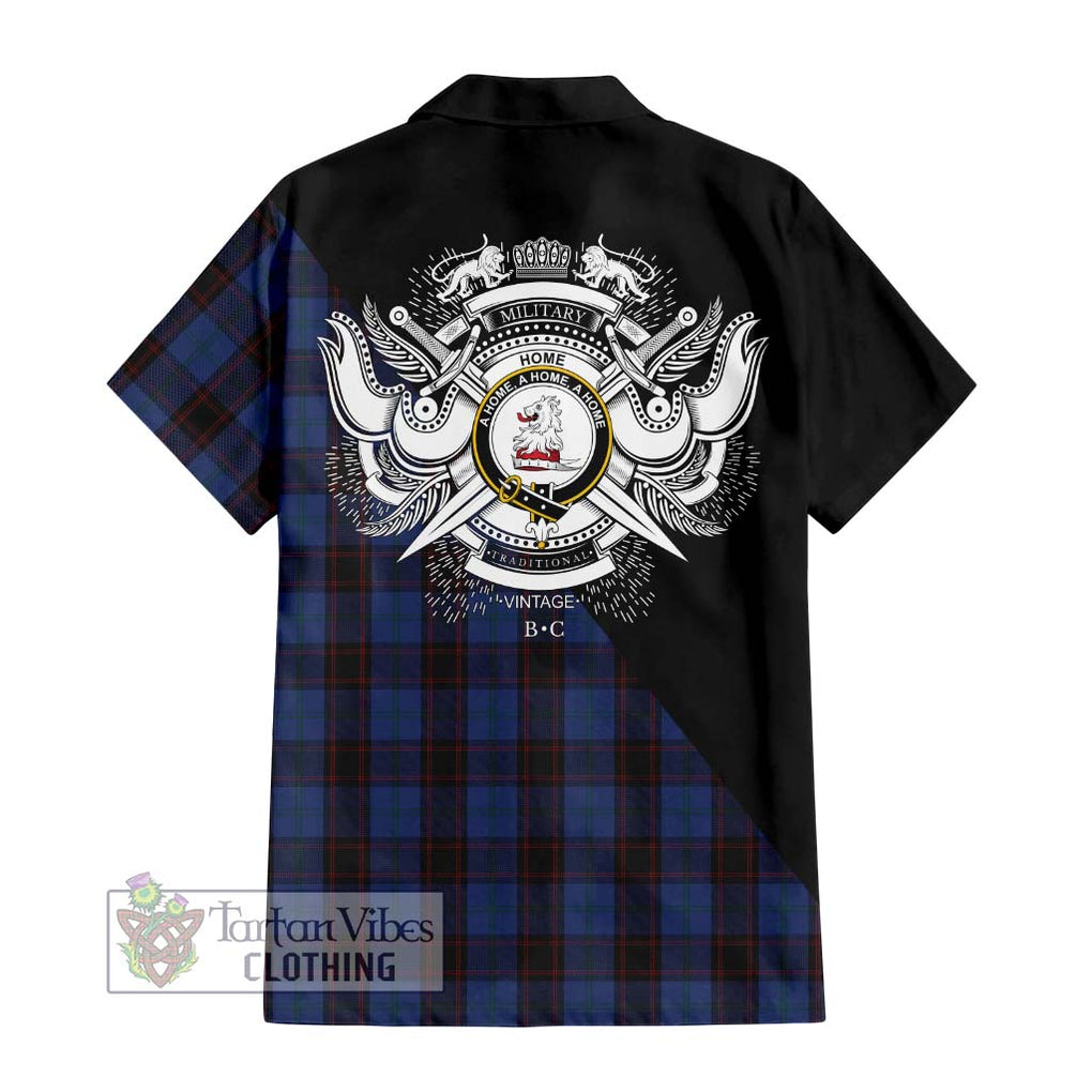 Home (Hume) Tartan Short Sleeve Button Shirt with Family Crest and Military Logo Style - Tartanvibesclothing Shop