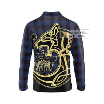 Home (Hume) Tartan Long Sleeve Polo Shirt with Family Crest Celtic Wolf Style