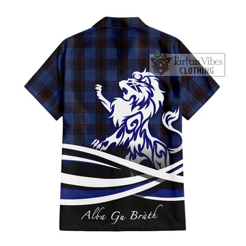 Home (Hume) Tartan Short Sleeve Button Shirt with Alba Gu Brath Regal Lion Emblem