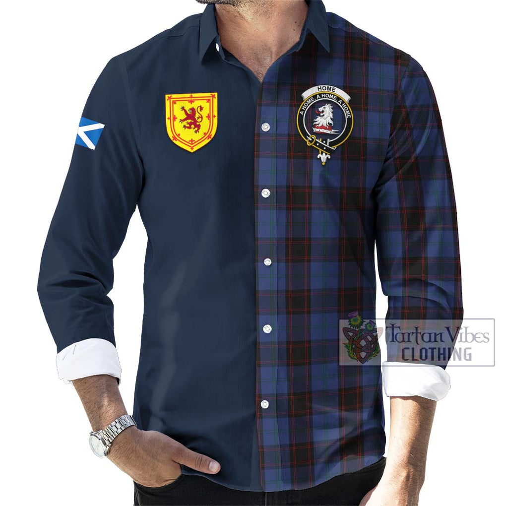 Home (Hume) Tartan Long Sleeve Button Shirt Alba with Scottish Lion Royal Arm Half Style Men's Shirt - Tartan Vibes Clothing