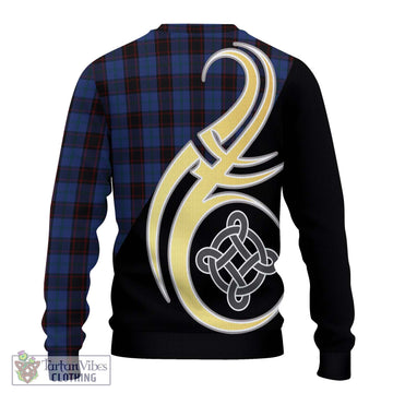 Home (Hume) Tartan Ugly Sweater with Family Crest and Celtic Symbol Style