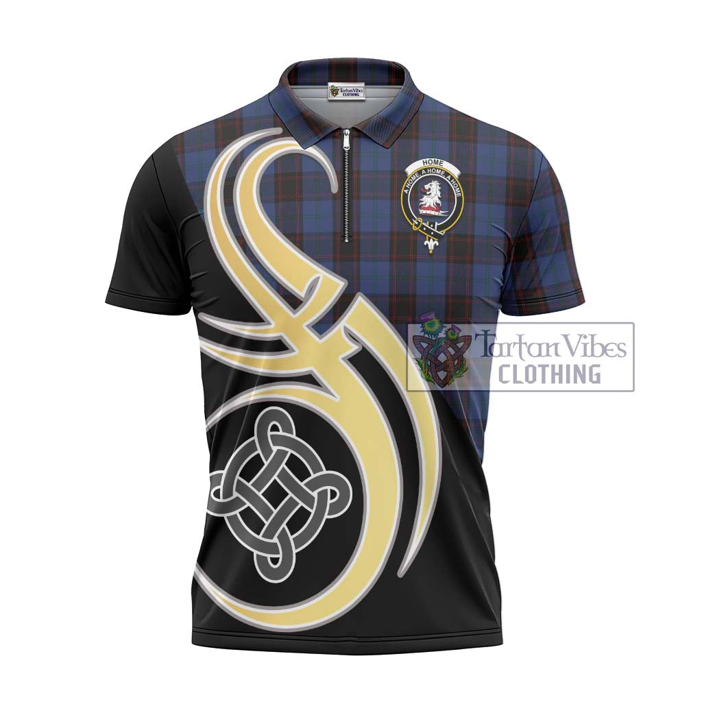 Tartan Vibes Clothing Home Tartan Zipper Polo Shirt with Family Crest and Celtic Symbol Style