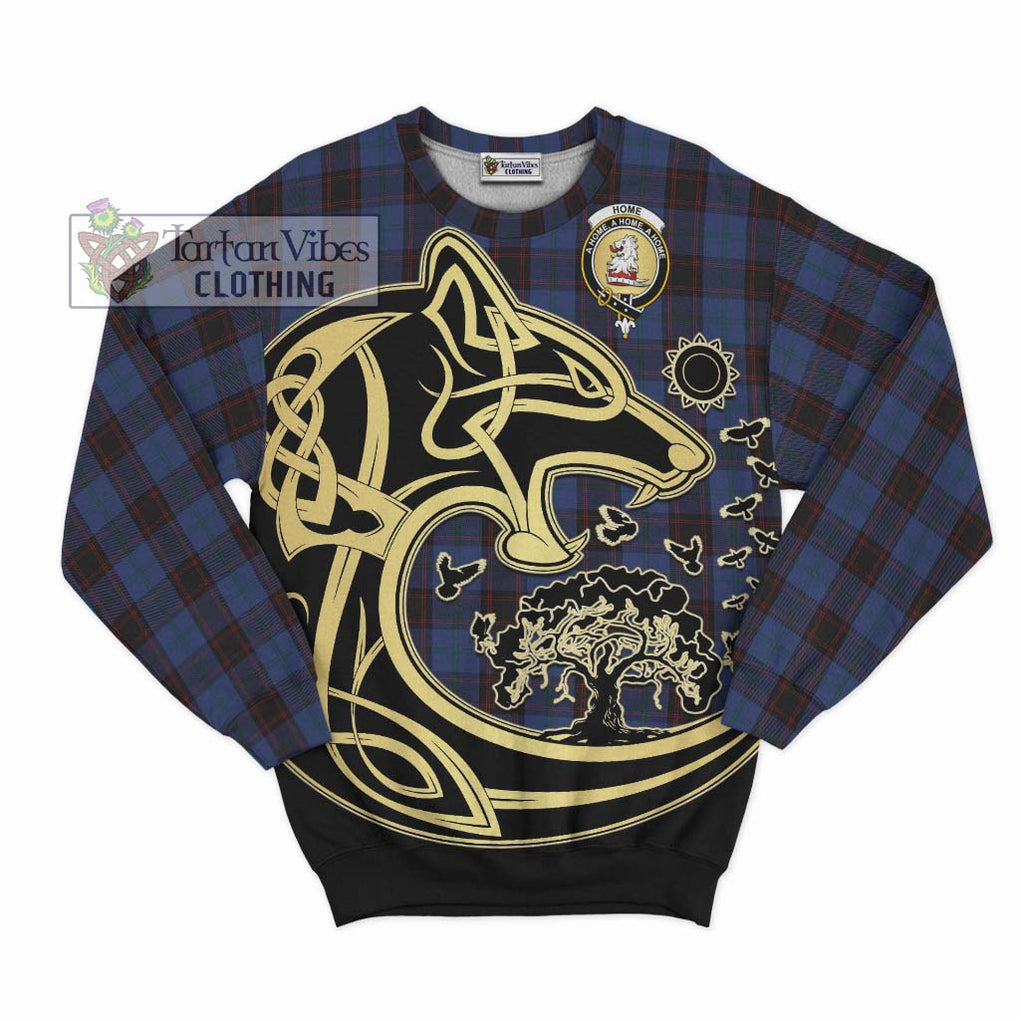 Home (Hume) Tartan Sweatshirt with Family Crest Celtic Wolf Style - Tartan Vibes Clothing