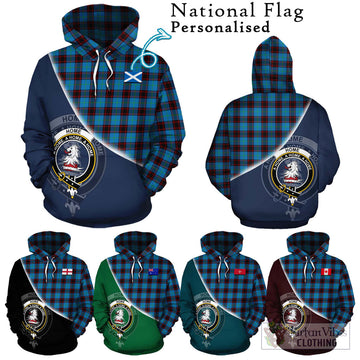 Home Ancient Tartan Hoodie with Personalised National Flag and Family Crest Half Style