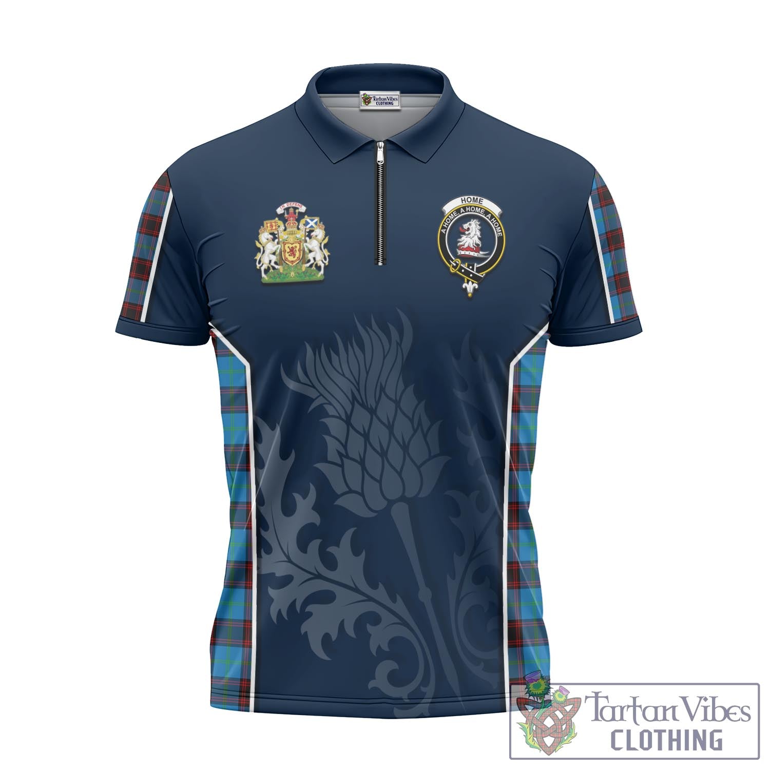 Tartan Vibes Clothing Home Ancient Tartan Zipper Polo Shirt with Family Crest and Scottish Thistle Vibes Sport Style