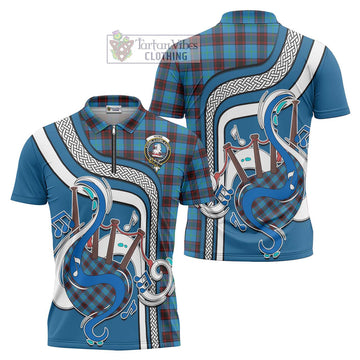 Home Ancient Tartan Zipper Polo Shirt with Epic Bagpipe Style