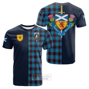 Home Ancient Tartan Cotton T-shirt Alba with Scottish Lion Royal Arm Half Style