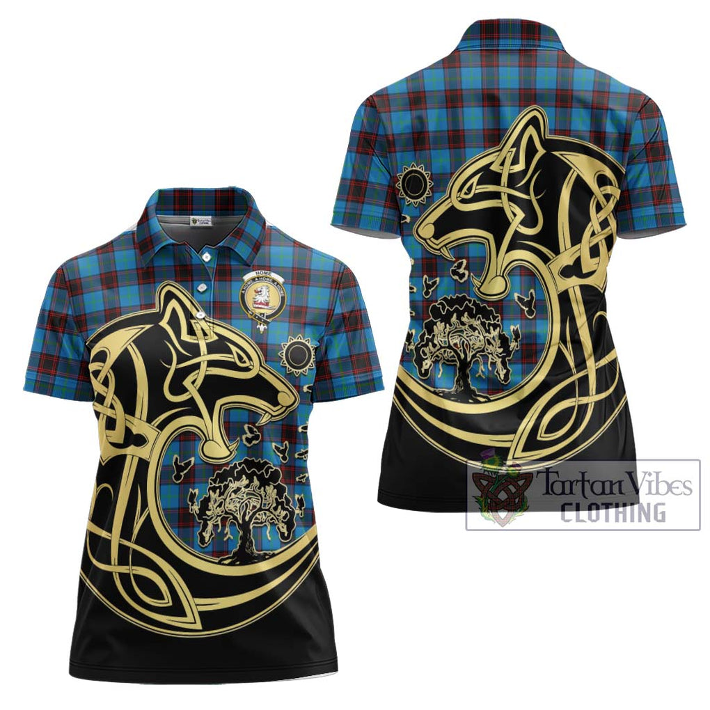 Home Ancient Tartan Women's Polo Shirt with Family Crest Celtic Wolf Style Women - Tartanvibesclothing Shop