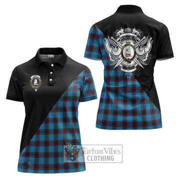 Home Ancient Tartan Women's Polo Shirt with Family Crest and Military Logo Style