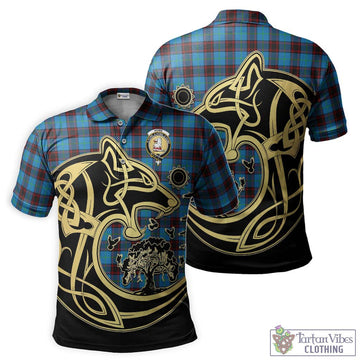 Home Ancient Tartan Polo Shirt with Family Crest Celtic Wolf Style