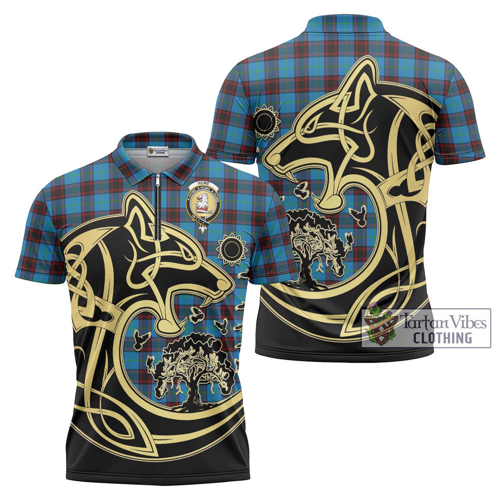 Home Ancient Tartan Zipper Polo Shirt with Family Crest Celtic Wolf Style Unisex - Tartanvibesclothing Shop