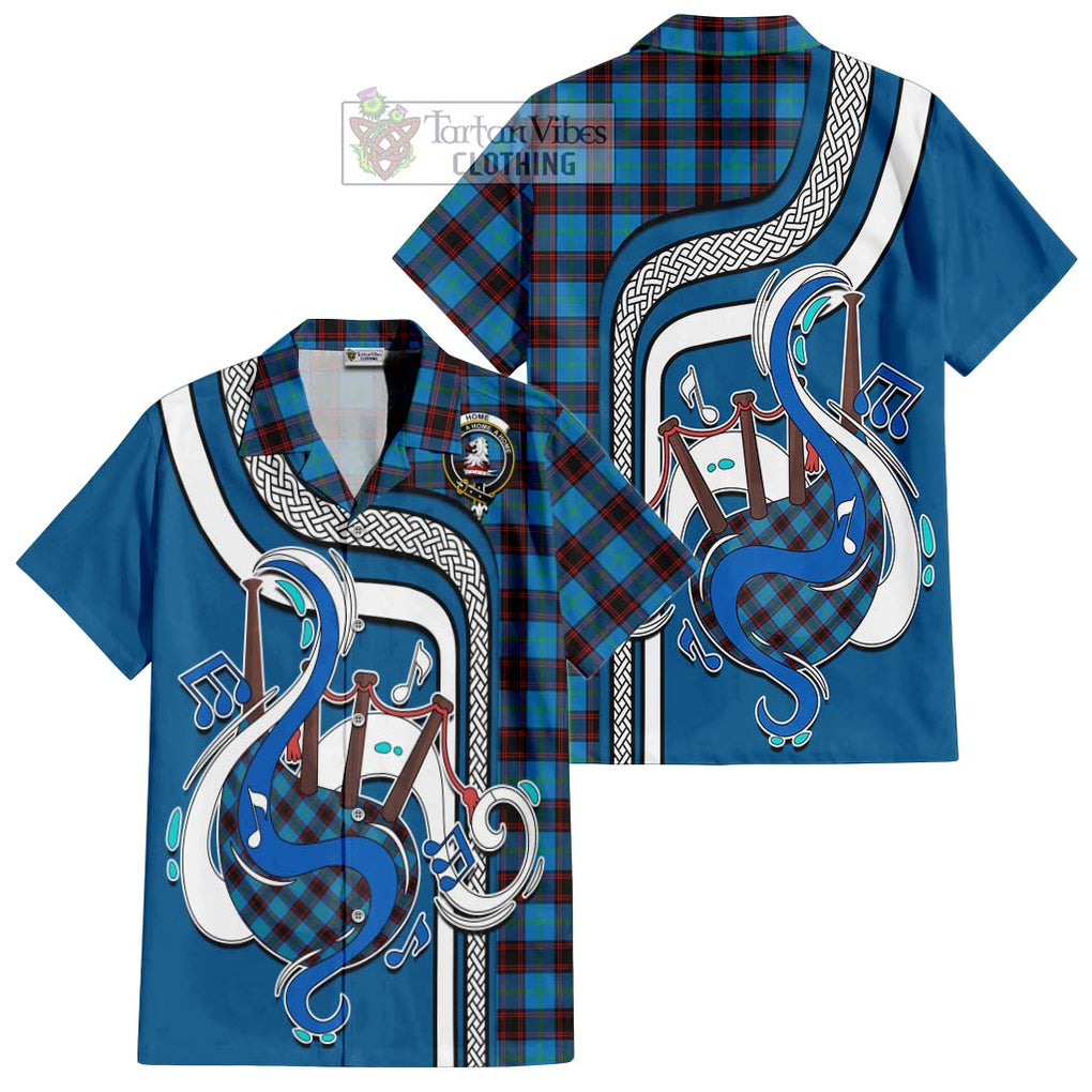 Home Ancient Tartan Short Sleeve Button Shirt with Epic Bagpipe Style Kid - Tartanvibesclothing Shop