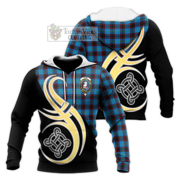 Home Ancient Tartan Knitted Hoodie with Family Crest and Celtic Symbol Style