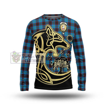 Home Ancient Tartan Long Sleeve T-Shirt with Family Crest Celtic Wolf Style