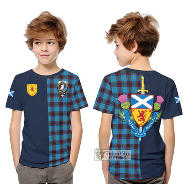 Home Ancient Tartan Kid T-Shirt Alba with Scottish Lion Royal Arm Half Style