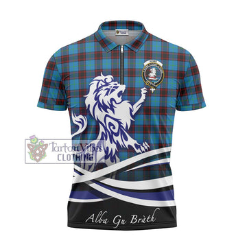 Home Ancient Tartan Zipper Polo Shirt with Alba Gu Brath Regal Lion Emblem