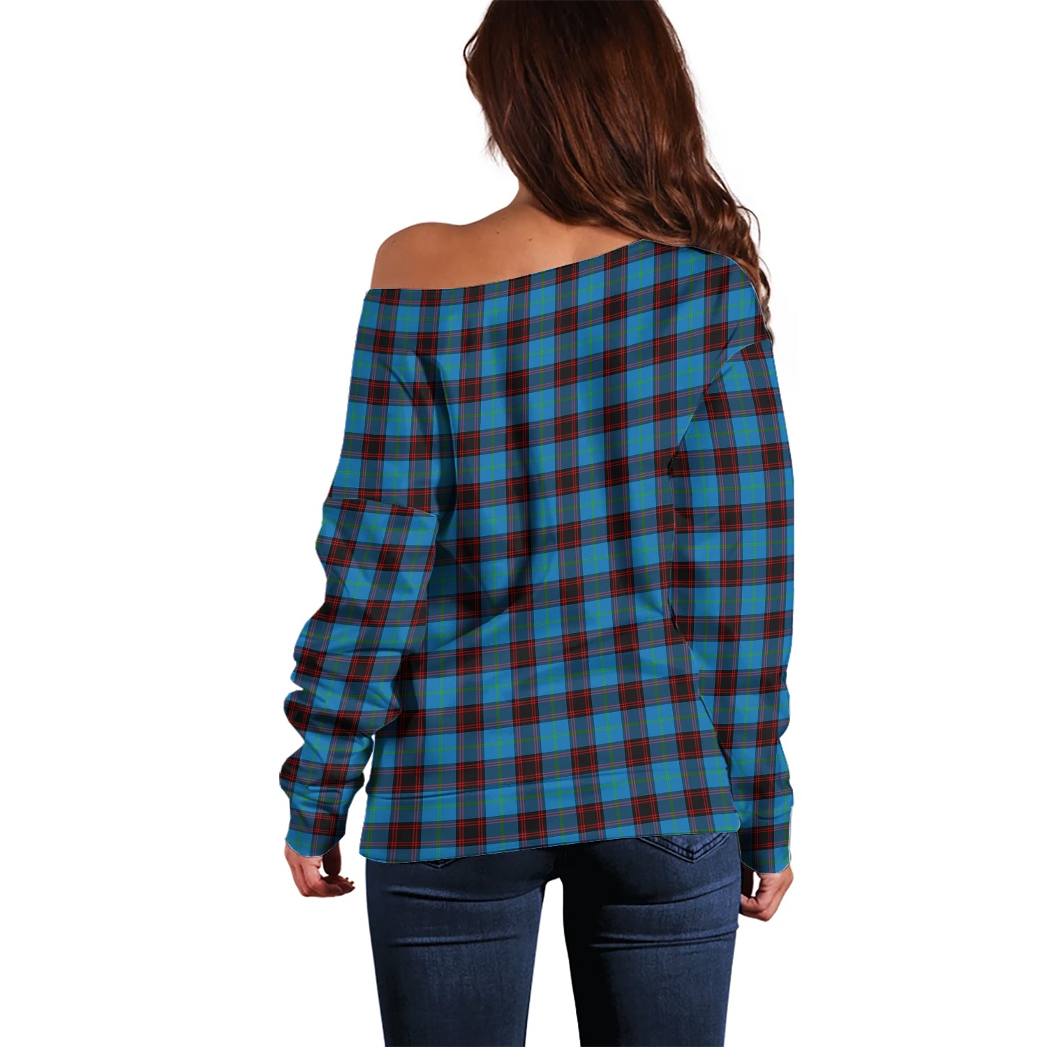 Home Ancient Tartan Off Shoulder Women Sweater with Family Crest - Tartanvibesclothing