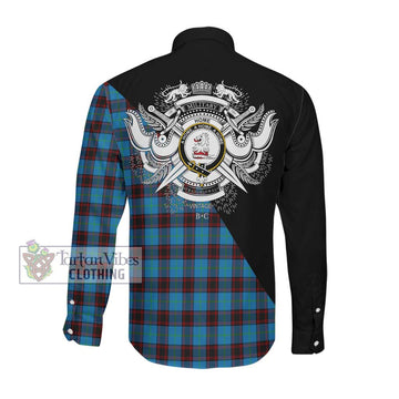 Home Ancient Tartan Long Sleeve Button Shirt with Family Crest and Military Logo Style