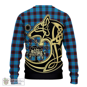 Home Ancient Tartan Ugly Sweater with Family Crest Celtic Wolf Style