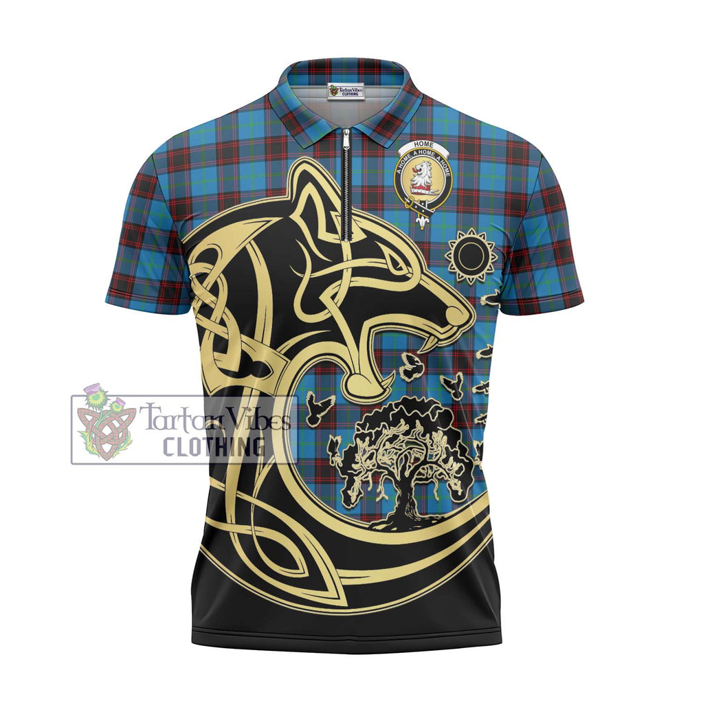 Home Ancient Tartan Zipper Polo Shirt with Family Crest Celtic Wolf Style - Tartanvibesclothing Shop