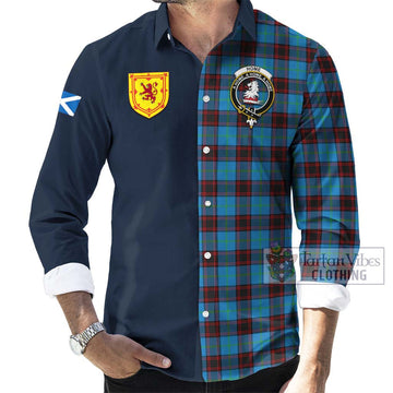 Home Ancient Tartan Long Sleeve Button Shirt Alba with Scottish Lion Royal Arm Half Style