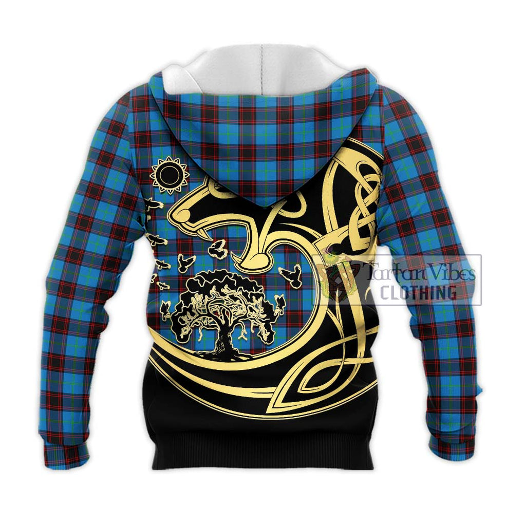 Home Ancient Tartan Knitted Hoodie with Family Crest Celtic Wolf Style - Tartan Vibes Clothing