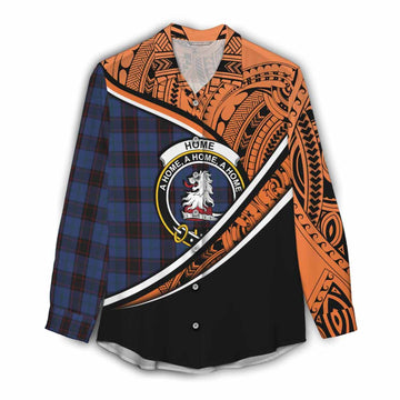 Home (Hume) Crest Tartan Women's Casual Shirt with Polynesian Vibes Style - Orange Version