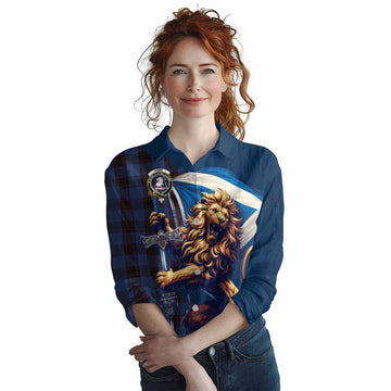 Home (Hume) Tartan Family Crest Women's Casual Shirt with Scottish Majestic Lion