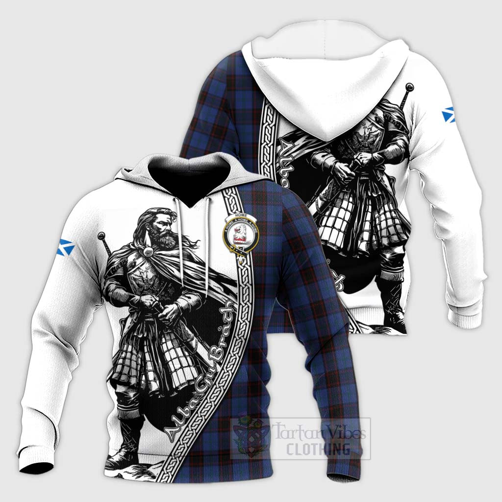 Tartan Vibes Clothing Home (Hume) Tartan Clan Crest Knitted Hoodie with Highlander Warrior Celtic Style