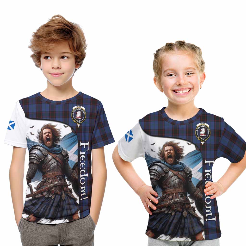 Tartan Vibes Clothing Home (Hume) Crest Tartan Kid T-Shirt Inspired by the Freedom of Scottish Warrior