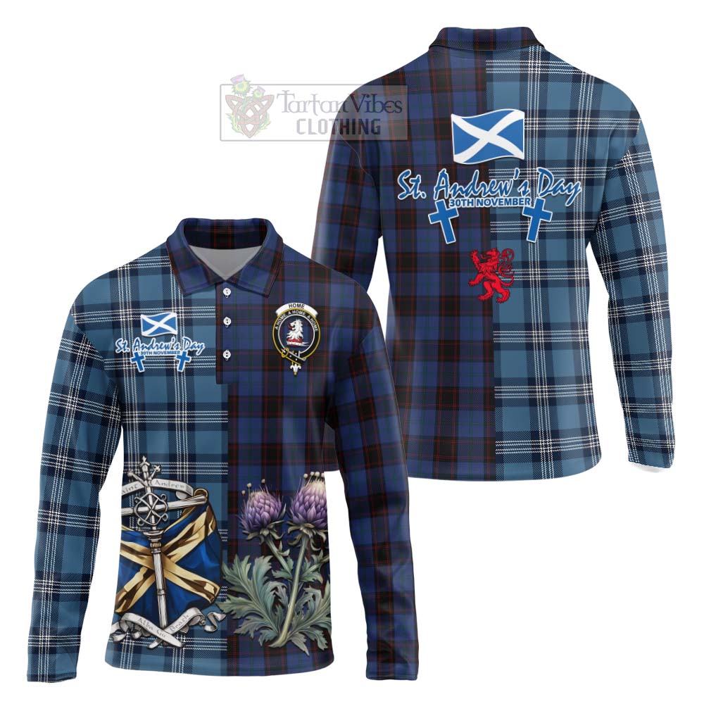 Tartan Vibes Clothing Home (Hume) Tartan Long Sleeve Polo Shirt Happy St. Andrew's Day Half Tartan Style